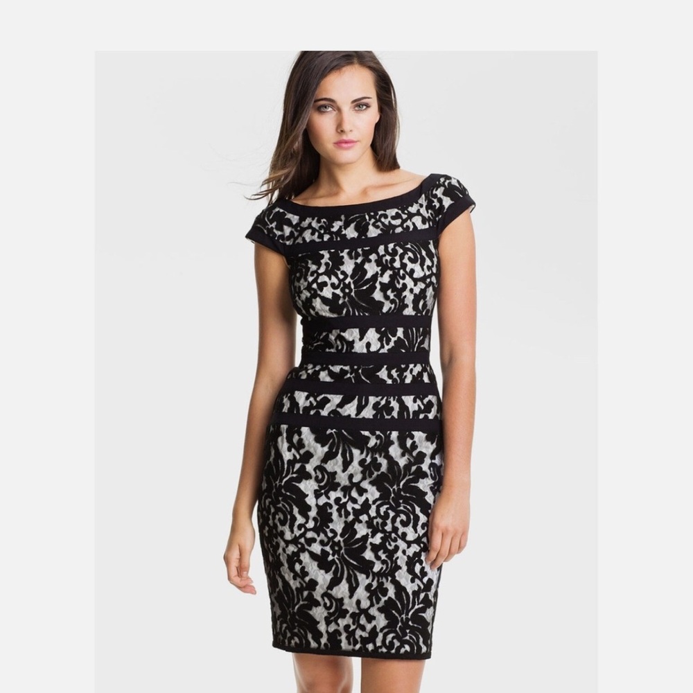 Tadashi Shoji Lace‎ Overlay Sheath Dress Womens 6 Black Cocktail Party Feminine
